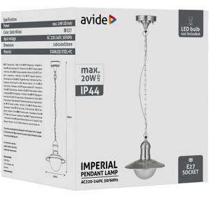 Avide AOLHE27-IMP-SN 42384 IMPERIAL - Venkovní závěsné svítidlo v nerezové oceli, 1 x E27, IP44 (Venkovní závěsná lampa na řetězu, nerezová ocel)