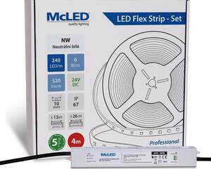 McLED LED pásek - sada 4 m, 240 LED/m, NW, 6 W/m, DC 24V, 520 lm/m, CRI90, IP67, 10 mm, vodič 3 m ML-126.033.90.S04001