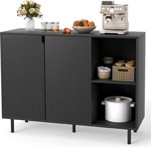 COSTWAY Komoda ze dřeva, komoda se 4 přihrádkami a 2 dvířky, příborník, kuchyňská skříň, úložný prostor, moderní skříň, 106 x 38 x 80 cm, černá