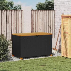 Zahradní úložný box černý 110x55x63 cm polyratan akáciové dřevo