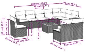 11dílná zahradní sedací souprava s poduškami černá polyratan