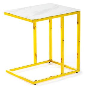 DekorStyle Odkládací stolek Lurus 40 cm zlatý/bílý mramor