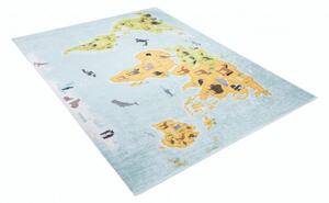 Makro Abra Dětský kusový koberec vhodný k praní BAMBINO 2763 Mapa světa protiskluzový modrý Rozměr: 80x150 cm