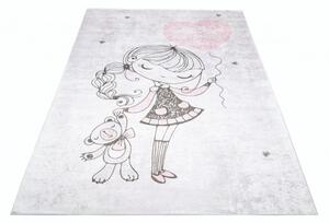 Makro Abra Dětský kusový koberec vhodný k praní BAMBINO 2231 Holčička Medvídek protiskluzový krémový šedý Rozměr: 80x150 cm