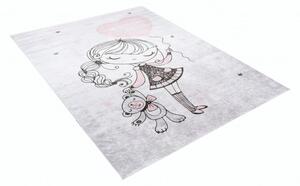 Makro Abra Dětský kusový koberec vhodný k praní BAMBINO 2231 Holčička Medvídek protiskluzový krémový šedý Rozměr: 120x170 cm