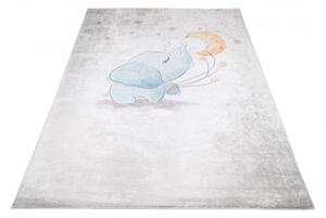 Makro Abra Dětský kusový koberec vhodný k praní BAMBINO 2755 Slůně Zajíček Měsíc protiskluzový šedý krémový Rozměr: 80x150 cm