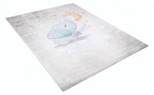 Makro Abra Dětský kusový koberec vhodný k praní BAMBINO 2755 Slůně Zajíček Měsíc protiskluzový šedý krémový Rozměr: 140x200 cm