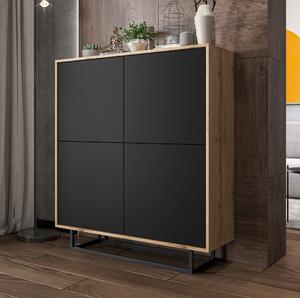 Komoda RTV ve stylu loft Dub Wotan Apollo 4D - Moderní - Nábytek Lindner - 113 cm x 35 cm x 127 cm, Barva: dub Wotan matný - erná matná