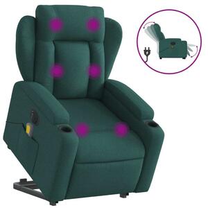 Elektrické zvedací masání polohovací křeslo zelené textil