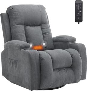 FCH 360° otoné relaxaní křeslo, televizní křeslo, s funkcí vyhívání, vibrací a masáí, run nastavitelným opradlem, polohou pro leení, tmav edé