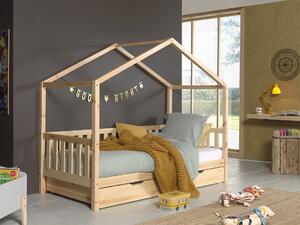 Vipack Dallas nízká domečková postel Barva: Dřevo, Varianta: S ohrádkou se záclonkou