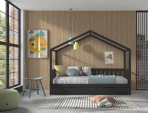 Vipack Dallas nízká domečková postel Barva: Dřevo, Varianta: S ohrádkou se záclonkou