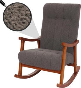 Houpací křeslo HWC-K10, polohovatelné, dřevo látka/textil bouclé (450 g/m²) tmav edá, rám ve vzhledu oechu