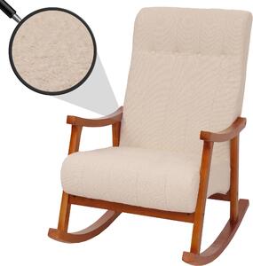 Houpací křeslo HWC-K10, polohovatelné, dřevo látka/textil bouclé (450g/m²) krémová, rám ve vzhledu oechu