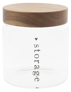 Dóza s dřevěným víkem Storage 13 cm nápis