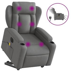 Elektrické zvedací masání polohovací křeslo tmav edé textil