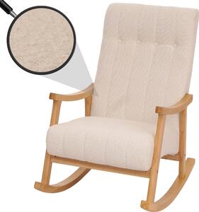 Houpací křeslo HWC-K10, polohovatelné, dřevo látka/textil bouclé (450g/m²) krémová, pírodní rám