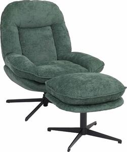 Relaxaní křeslo s taburetem HWC-P32, TV křeslo se závsem Nosag, otoné kovové látka/textil inylka (370 g/m²) zelená