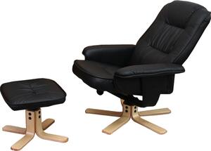 Relaxaní křeslo M56, TV křeslo TV křeslo s otomanským taburetem, imitace eukalyptového deva s certifikátem erná