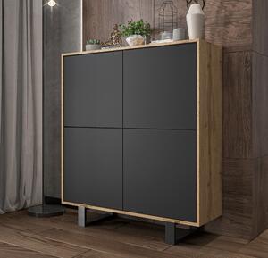 Komoda RTV ve stylu loft Dub Wotan Apollo 4D - Moderní - Nábytek Lindner - 113 cm , dva erné kovové rámy , Barva: dub Wotan matný - erná matná