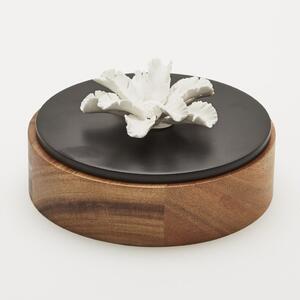 Palmi | Černo dřevěná krabička s keramickým květem