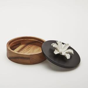 Palmi | Černo dřevěná krabička s keramickým květem