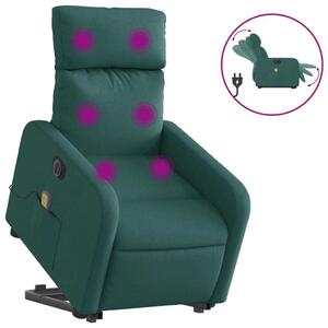 Elektrické zvedací masání polohovací křeslo zelené textil