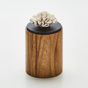 Anoq Cyla | Černohnědá dřevěná dekorativní krabička s bílou porcelánovou květinou