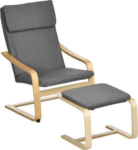 HOMCOM Relaxaní křeslo s podnokou, křeslo s podrukami, plátný potah, devná konstrukce, edé