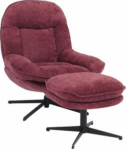 Relaxaní křeslo s taburetem HWC-P32, TV křeslo se závsem Nosag, otoné kovové látka/textil enil (370 g/m²) berry