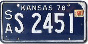 Americká SPZ Kansas 1976 Blue S 2451
