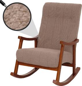 Houpací křeslo HWC-K10, polohovatelné, dřevo látka/textil bouclé (450 g/m²) taupe, rám ve vzhledu oechu
