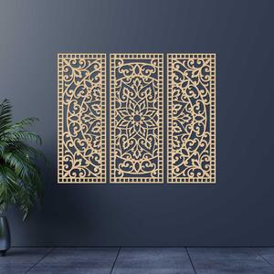 Květinová mandala ze dřeva – boho 3dílná nástěnná dekorace | TRIPTICH: HDF - Javor 40 x 30 cm 4670-110257 HDF0514-A-akcia20
