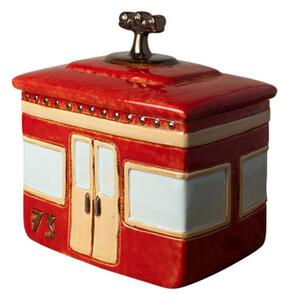 Porcelánova doza ve tvaru horske lanovkove kabiny cervena 19 cm