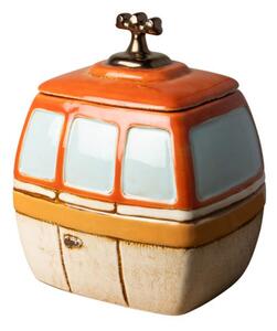 Porcelánová dóza ve tvaru horské lanovkové kabiny oranžová 19 cm