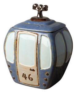Porcelánová dóza ve tvaru horské lanovkové kabiny modrá 19 cm