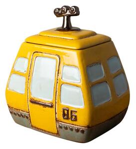Porcelánová dóza ve tvaru horské lanovkové kabiny žlutá 19 cm