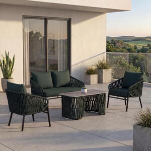 Zahradní souprava HWC-P90, lounge set zahradní lounge pohovka křeslo stl, provazové pletivo Rope látka/textil (180 g/m²) zelená
