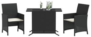3dílný bistro set s poduškami černý polyratan