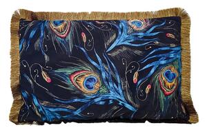 Sametový polštář s pavími pery a zlatými třásněmi - 40*60*10cm - Mars & More