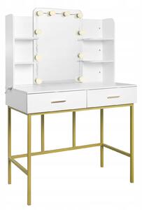 Toaletka z Lustrem LED Biała Z Szufladami bílý GOLD - zlatý 90 x 136 x 45 cm