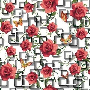 Ubrus PVC 3581469, návin 20 m x 140 cm, růže s motýly, IMPOL TRADE