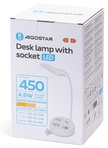 Aigostar - LED Stmívatelná stolní lampa se zásuvkami a USB LED/4,6W/230V bílá