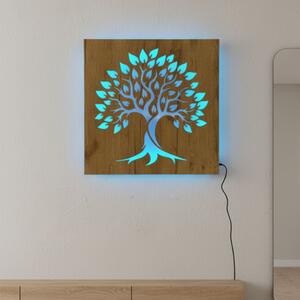 Podsvícený dřevěný obraz „Strom života“ LED nástěnná dekorace | BAKE: HDF - Ořech Vícebarevná LED RGB 30 cm 4697-112103 LED0564