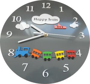 Nástěnné hodiny pro děti vlak | OBLAKA 2300 FL-z97- X0052 -RAL7011