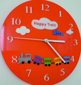 Nástěnné hodiny pro děti vlak - HAPPY 2296 FL-Z97-ORANGE-2004 X0052