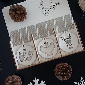 SENTOP | Vánoční ozdoby ze dřeva a plastu, vánoční dekorace dřevěné, dřevěné doplňky PR0100-Christmas set + analogové