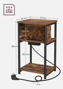 Odkládací stolek s vestavěnými zásuvkami a USB porty ROD 34x30 cm hnědá/černá