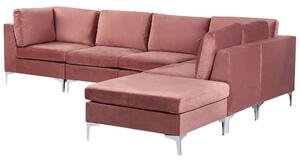 Rohová sedací souprava s taburetkou Eldridge (sametově růžová) (L). 1078796