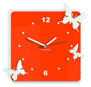 Moderní nástěnné hodiny z plastu-Motýli, Barva: oranžová, bílá, Rozměr: 30x30 cm 2851 FL-z29-RAL2004-9010 HEU-
